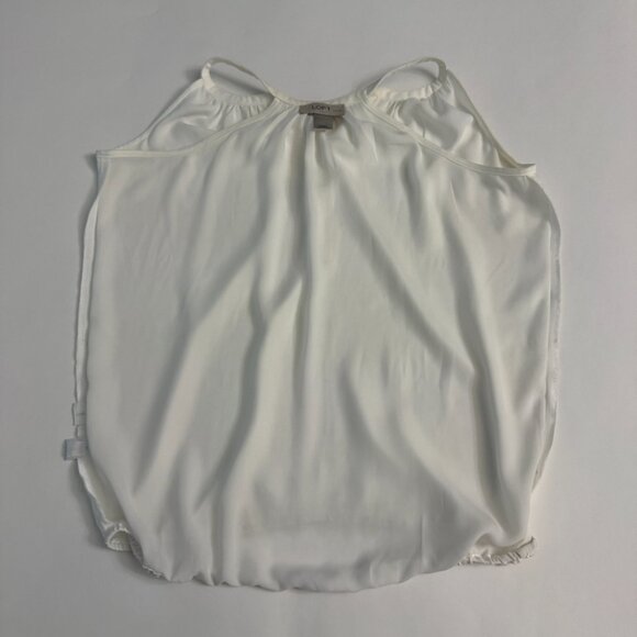 Ann Taylor Loft Petites Sleeveless White Sheer Blouse Elastic Hem Blouson Top - Picture 7 of 8